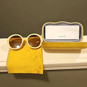 Gucci Cream Round Sunglasses with Brown Lenses